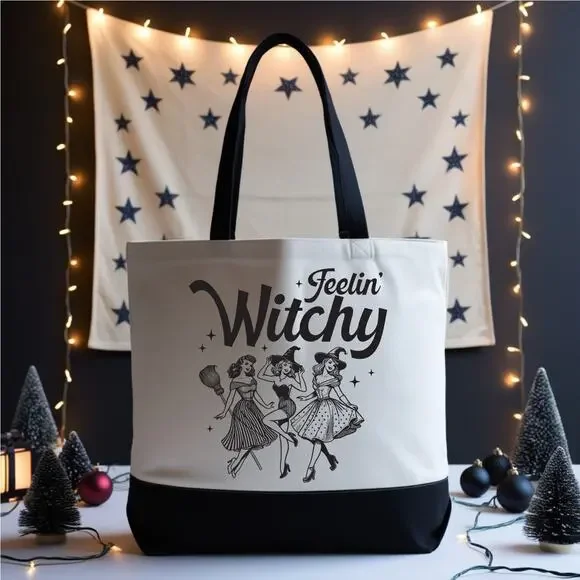 Feelin Witchy Sassy Retro Pinup Tote Bag - Picture 4 of 5